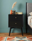 26" Black Solid Wood Two Drawer Nightstand