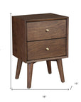 26" Brown Solid Wood and Wood Two Drawer Nightstand
