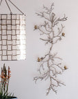 44" Silver And Gold Aluminum Branches And Birds Hanging Dimensional Sculpture