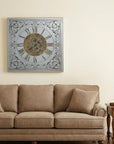 32" Gold And Silver Metal Analog Distressed Square Wall Clock