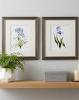 Set of Two Watercolor Dark Blue Flowers Wall Art