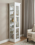 White Cornice Molding Curio with Glass Door