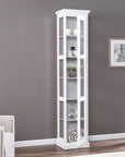 White Cornice Molding Curio with Glass Door