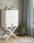 30" White Corner Display Stand With One Shelf And One Drawer