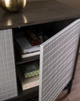 Contemporary Grid Lines Three Door Accent Cabinet