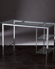 47" Clear and Silver Glass and Metal Writing Desk