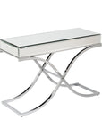 42" Silver Mirrored Glass and Metal Cross Leg Console Table