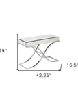 42" Silver Mirrored Glass and Metal Cross Leg Console Table