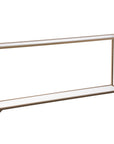 56" Clear and Gold Glass Mirrored Frame Console Table With Shelves
