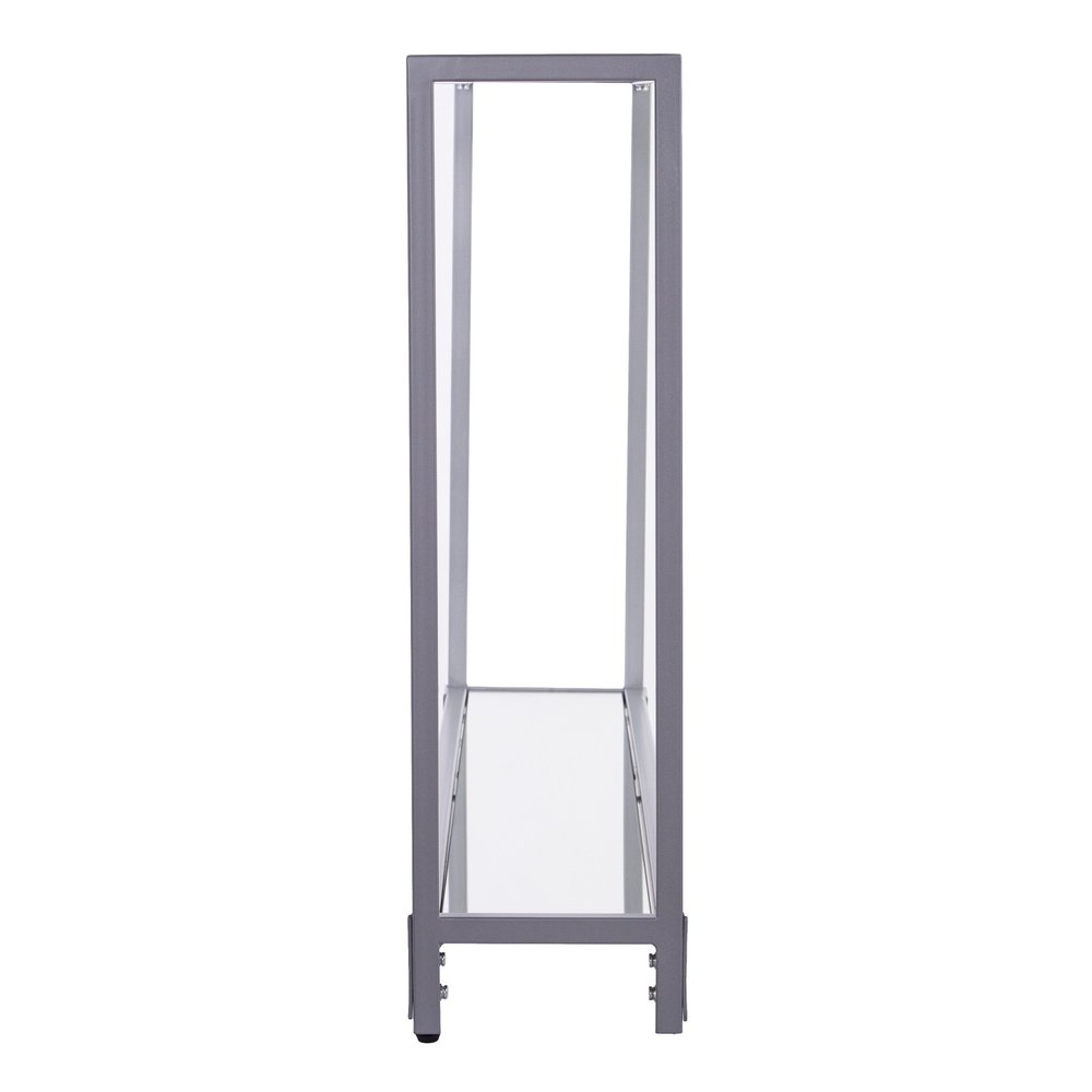 56" Clear and Silver Glass Mirrored Floor Shelf Console Table With Storage