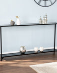 56" Clear and Black Glass Frame Console Table With Shelves