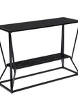 42" Black Glass and Metal A Frame Console Table With Shelf