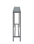 56" Silver and Gunmetal Mirrored Glass and Metal Console Table