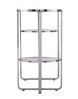 42" Silver Mirrored Glass and Iron Oval Cross Leg Console Table With Two Shelves