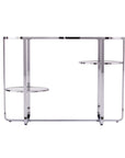 42" Silver Mirrored Glass and Iron Oval Cross Leg Console Table With Two Shelves