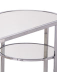 42" Silver Mirrored Glass and Iron Oval Cross Leg Console Table With Two Shelves