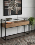 48" Clear and Black Glass Frame Console Table With Storage With Storage