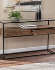 48" Clear and Black Glass Frame Console Table With Storage With Storage