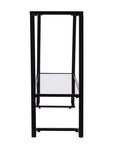 52" Clear and Black Glass Mirrored Sled Console Table With Shelves