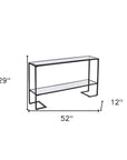 52" Clear and Black Glass Mirrored Sled Console Table With Shelves