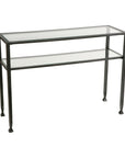 43" Clear and Black and Silver Glass Distressed Console Table With Storage