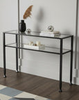 43" Clear and Black and Silver Glass Distressed Console Table With Storage