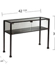 43" Clear and Black Glass Distressed Console Table With Storage
