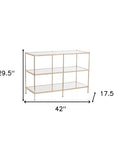 42" Clear and Gold Glass Mirrored Frame Console Table With Shelves