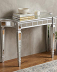 45" Silver Mirrored Glass and Wood Free Form Console Table