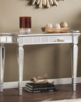 45" Silver Mirrored Glass and Wood Free Form Console Table
