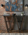46" Clear Gray and Brown Glass and Solid Wood Abstract Console Table