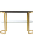 49" Gray and Gold Solid Wood Oval Sled Console Table With Storage