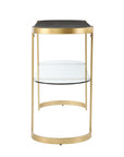 49" Gray and Gold Solid Wood Oval Sled Console Table With Storage