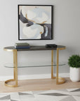 49" Gray and Gold Solid Wood Oval Sled Console Table With Storage