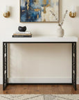 42" White and Black Glass and Metal Sled Console Table