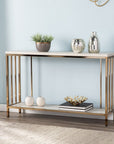 48" Champagne and Gold Faux Stone Floor Shelf Console Table With Storage