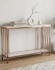 48" Champagne and Gold Faux Stone Floor Shelf Console Table With Storage
