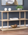 42" Natural Wood Floor Shelf Console Table With Two Shelves