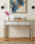40" Silver Mirrored Glass and Wood Console Table With Two Drawers
