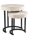 Set Of Two 21" White Solid Wood And Iron Round Nested Tables