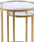 Set Of Two 23" Gold Glass And Steel Round Nested Tables