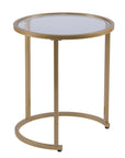 Set Of Two 23" Gold Glass And Steel Round Nested Tables