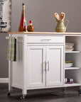 42" Natural and White Butcher Block and Iron Rolling Kitchen Cart With Storage