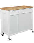 42" Natural and White Butcher Block and Iron Rolling Kitchen Cart With Storage