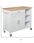 42" Natural and White Butcher Block and Iron Rolling Kitchen Cart With Storage