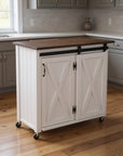 35" Dark Brown and White Wood Rolling Kitchen Cart