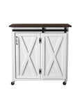 35" Dark Brown and White Wood Rolling Kitchen Cart