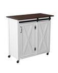 35" Dark Brown and White Wood Rolling Kitchen Cart