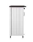35" Dark Brown and White Wood Rolling Kitchen Cart