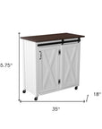 35" Dark Brown and White Wood Rolling Kitchen Cart